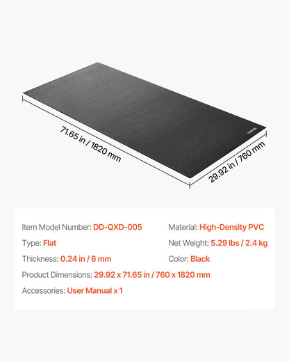 Treadmill Mat for Carpet Floor, 6 mm Thick, 760x1820 mm Exercise Equipment Mat for Treadmills, Stationary, Recumbent Bikes, High Density PVC Floor Protector, Waterproof and Non-slip for Home Gym