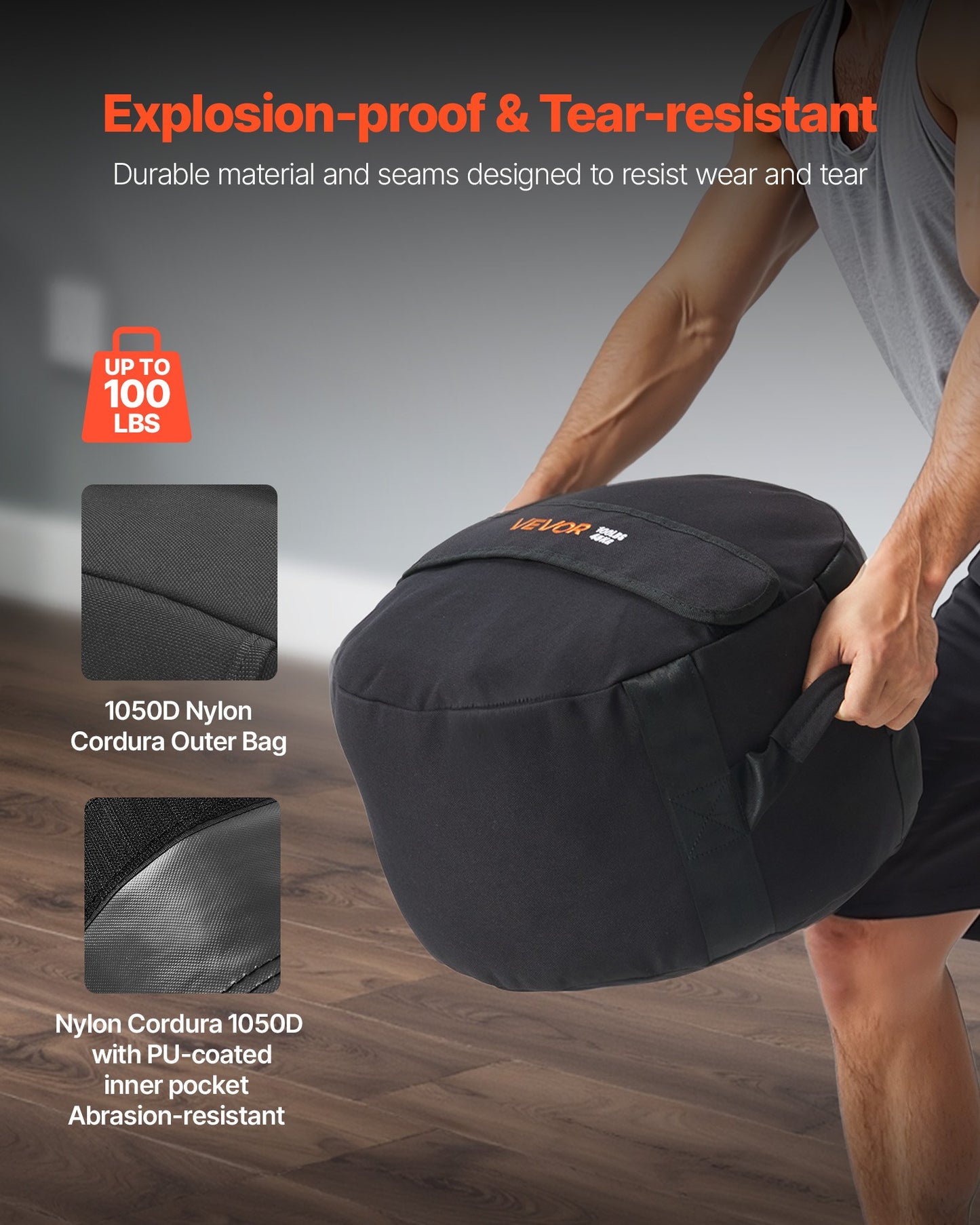 Workout Sandbag, Heavy Duty Workout Power Bags with Handles, 45 kg Slam Bag for Fitness Strength Weight Training Cross-Training, Home Gym Exercise, Black (Unfilled)