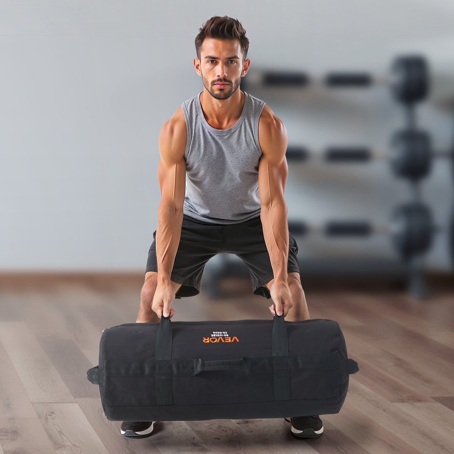 Workout Sandbag, Heavy Duty Workout Power Bags with Handles, 23-56 kg Adjustable Slam Bag for Fitness Strength Weight Training Cross-Training, Home Gym Exercise, Black (Unfilled)