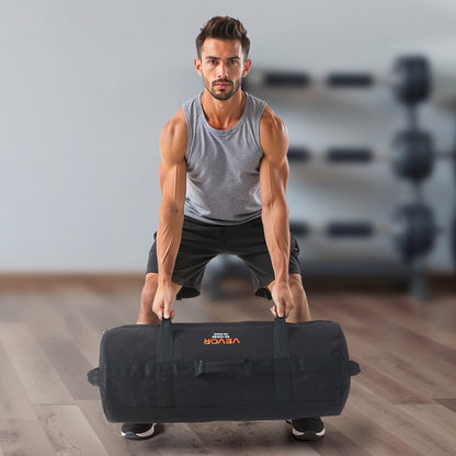 Workout Sandbag, Heavy Duty Workout Power Bags with Handles, 23-56 kg Adjustable Slam Bag for Fitness Strength Weight Training Cross-Training, Home Gym Exercise, Black (Unfilled)