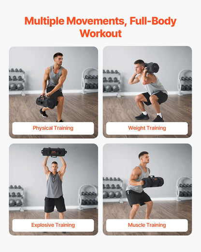 Workout Sandbag, Heavy Duty Workout Power Bags with Handles, 2-11 kg Adjustable Slam Bag for Fitness Strength Weight Training Cross-Training, Home Gym Exercise, Black (Unfilled)