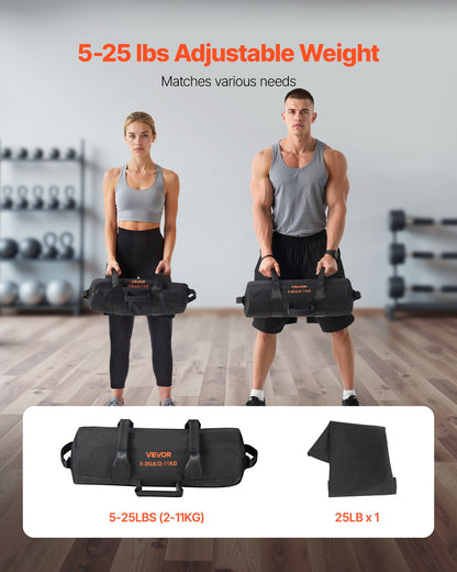 Workout Sandbag, Heavy Duty Workout Power Bags with Handles, 2-11 kg Adjustable Slam Bag for Fitness Strength Weight Training Cross-Training, Home Gym Exercise, Black (Unfilled)