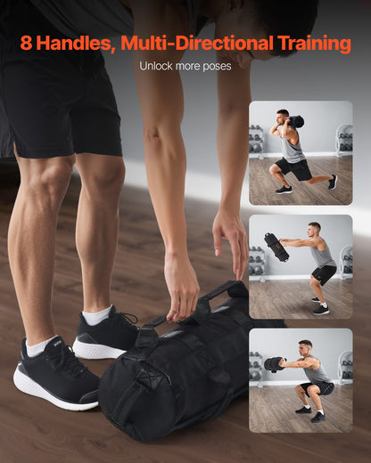 Workout Sandbag, Heavy Duty Workout Power Bags with Handles, 2-11 kg Adjustable Slam Bag for Fitness Strength Weight Training Cross-Training, Home Gym Exercise, Black (Unfilled)