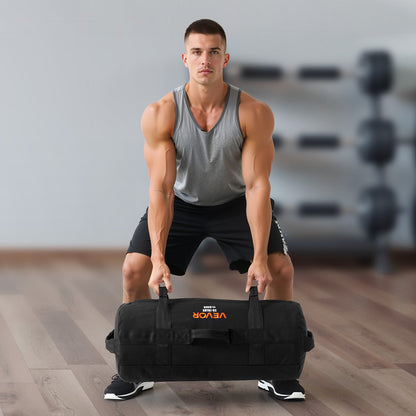 Workout Sandbag, Heavy Duty Workout Power Bags with Handles, 11-34 kg Adjustable Slam Bag for Fitness Strength Weight Training Cross-Training, Home Gym Exercise, Black (Unfilled)