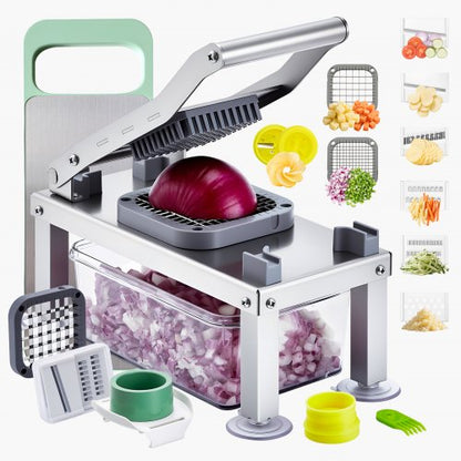 Gemüseschneider, Mandoline, All-in-1-Gemüseschneider mit 9 Edelstahlklingen, Käsereibe, Zwiebel- und Kartoffelschneider mit Behälter, Salatspiralschneider, Küchenhelfer &amp; -utensilien