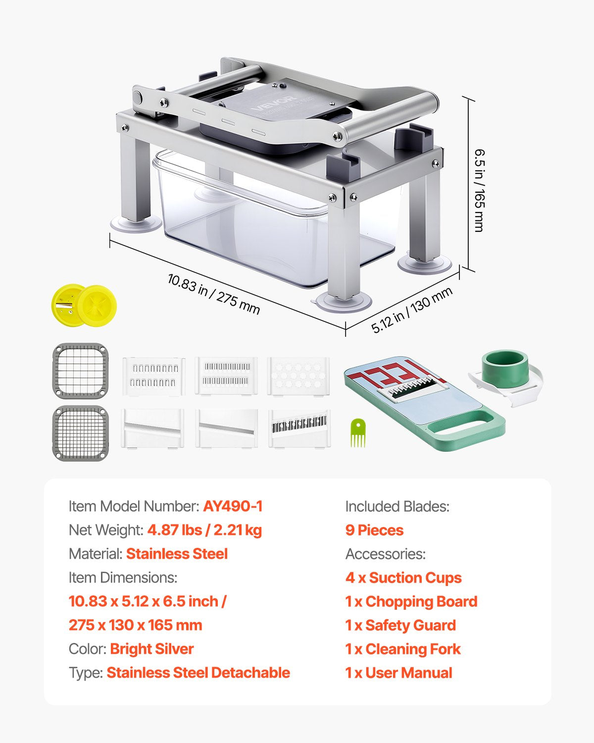 Gemüseschneider, Mandoline, All-in-1-Gemüseschneider mit 9 Edelstahlklingen, Käsereibe, Zwiebel- und Kartoffelschneider mit Behälter, Salatspiralschneider, Küchenhelfer &amp; -utensilien