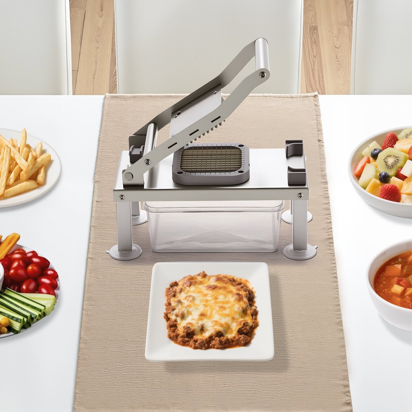 Gemüseschneider, Mandoline, All-in-1-Gemüseschneider mit 9 Edelstahlklingen, Käsereibe, Zwiebel- und Kartoffelschneider mit Behälter, Salatspiralschneider, Küchenhelfer &amp; -utensilien