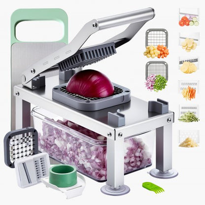 Gemüseschneider, Mandoline, All-in-1-Gemüseschneider mit 8 Edelstahlklingen, Käsereibe, Zwiebel- und Kartoffelsalatschneider mit Behälter, Küchenhelfer &amp; Haushaltswaren