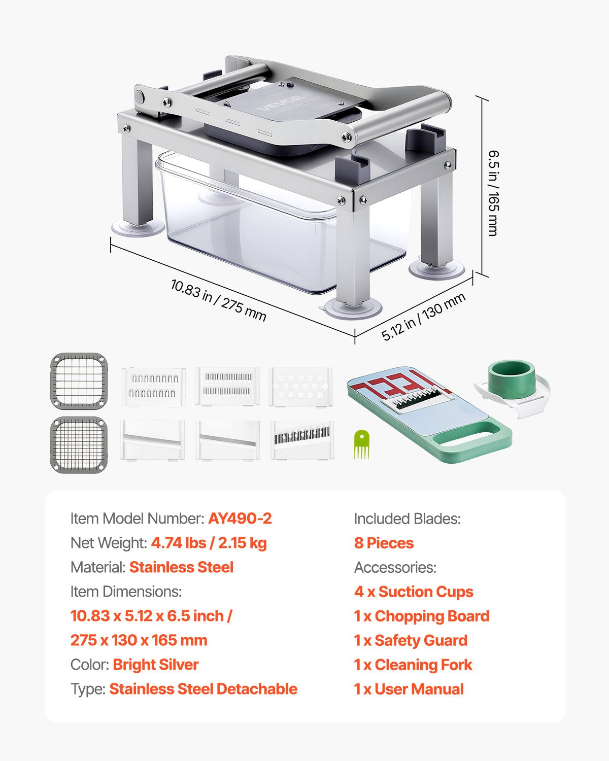 Gemüseschneider, Mandoline, All-in-1-Gemüseschneider mit 8 Edelstahlklingen, Käsereibe, Zwiebel- und Kartoffelsalatschneider mit Behälter, Küchenhelfer &amp; Haushaltswaren
