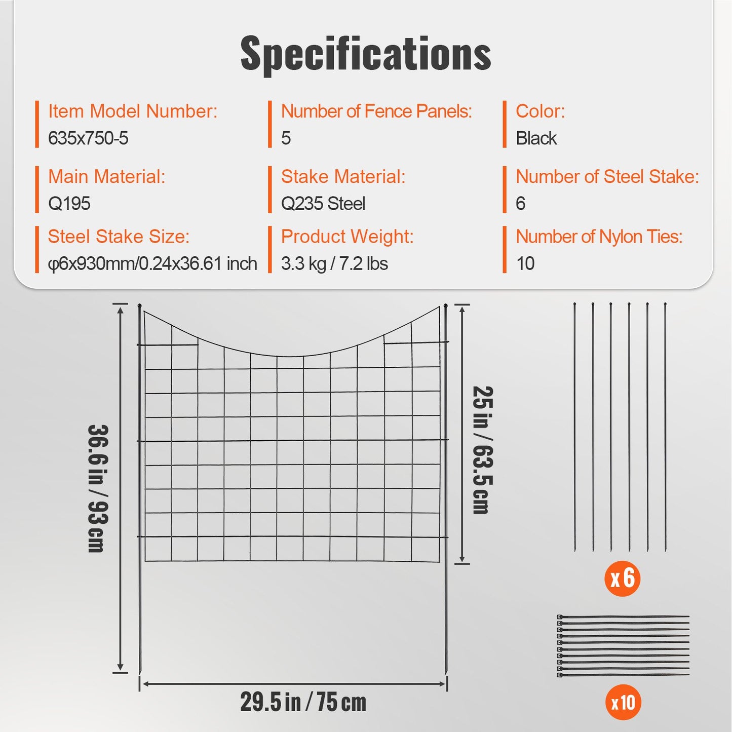 Garden Fence, No Dig Fence 92.96 (H) x 74.93 cm (L) Animal Barrier Fence, Underground Decorative Garden Fencing with 16 cm Spike Spacing, Metal Dog Fence for the Yard and Outdoor Patio, 5 Pack