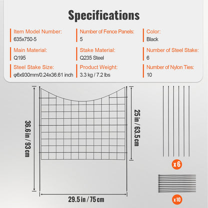 Garden Fence, No Dig Fence 92.96 (H) x 74.93 cm (L) Animal Barrier Fence, Underground Decorative Garden Fencing with 16 cm Spike Spacing, Metal Dog Fence for the Yard and Outdoor Patio, 5 Pack