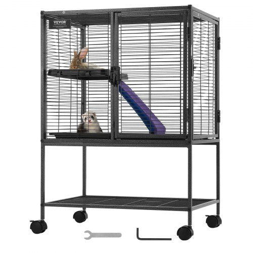 34 Zoll großer, rollbarer Metallkäfig für Frettchen, großer 2-stöckiger Käfig von Critter Nation, Kleintierkäfig mit Rampen und Schale, einfach aufzubauen für Ratten, Hamster, Meerschweinchen, Chinchillas, Eichhörnchen, Igel und Kaninchen