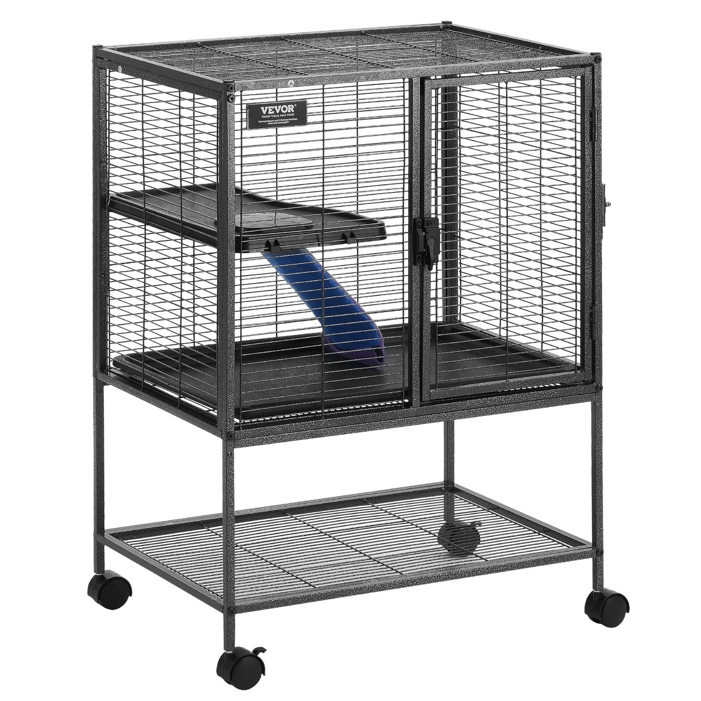34 Zoll großer, rollbarer Metallkäfig für Frettchen, großer 2-stöckiger Käfig von Critter Nation, Kleintierkäfig mit Rampen und Schale, einfach aufzubauen für Ratten, Hamster, Meerschweinchen, Chinchillas, Eichhörnchen, Igel und Kaninchen