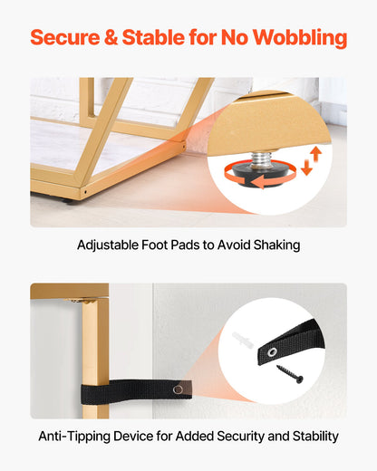 Marble Console Table, 3 Tiers Modern Console Table for Open Storage, Golden Geometric Table with Iron Tubes, Anti-Tip Device and Triangular Support for Living Room, Hallway, Entryway, Foyer