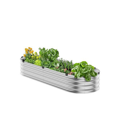 Metal Raised Garden Bed, 4 x 2 x 1 ft Outdoor Galvanized Planter Box, with Open Bottom, Large Oval Planter Raised Bed for Gardening Vegetables, Flowers, Herbs, and Succulent Plants, Silver