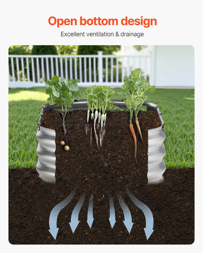 Metal Raised Garden Bed, 4 x 2 x 1 ft Outdoor Galvanized Planter Box, with Open Bottom, Large Oval Planter Raised Bed for Gardening Vegetables, Flowers, Herbs, and Succulent Plants, Silver