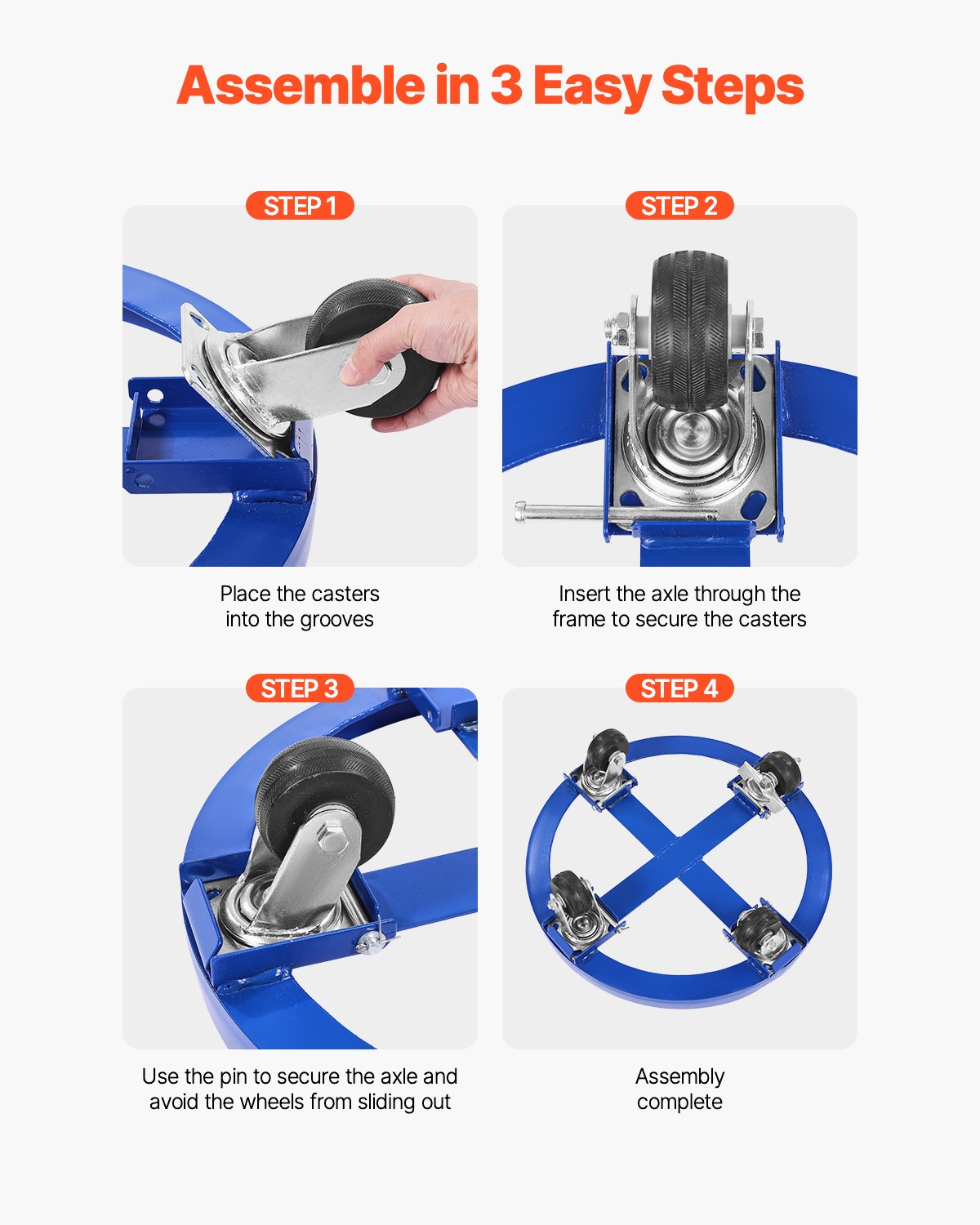55 Gallon Drum Dolly, 2000 lbs Load Capacity, Heavy-Duty Barrel Dolly with Cross Braces and 4 Swivel Caster Wheels, Non Tipping Hand Truck Capacity Dollies for Warehouse Drum Handling, Blue
