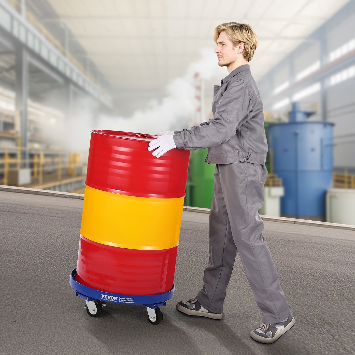 55 Gallon Drum Dolly, 2000 lbs Load Capacity, Heavy-Duty Barrel Dolly with Cross Braces and 4 Swivel Caster Wheels, Non Tipping Hand Truck Capacity Dollies for Warehouse Drum Handling, Blue