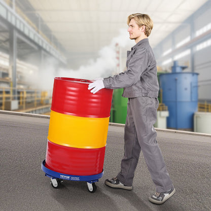 55 Gallon Drum Dolly, 2000 lbs Load Capacity, Heavy-Duty Barrel Dolly with Cross Braces and 4 Swivel Caster Wheels, Non Tipping Hand Truck Capacity Dollies for Warehouse Drum Handling, Blue