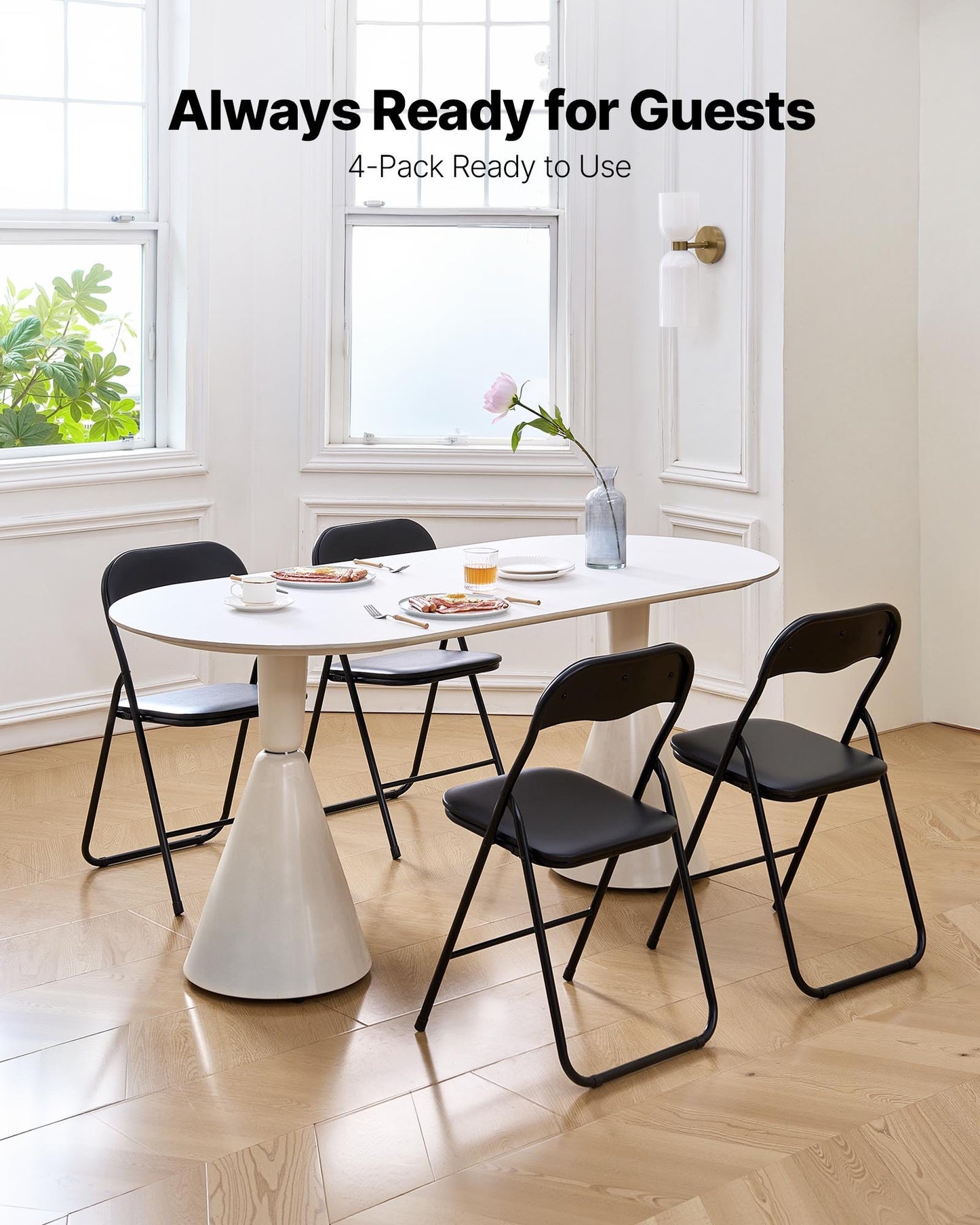 4 Pack Folding Chairs, Foldable Leather Chairs with Heavy Duty Metal Frame & Padded Cushion, Portable Folding Card Table Chairs, Stackable Seats for Home, Yard, Garden, Parties, Events, Black