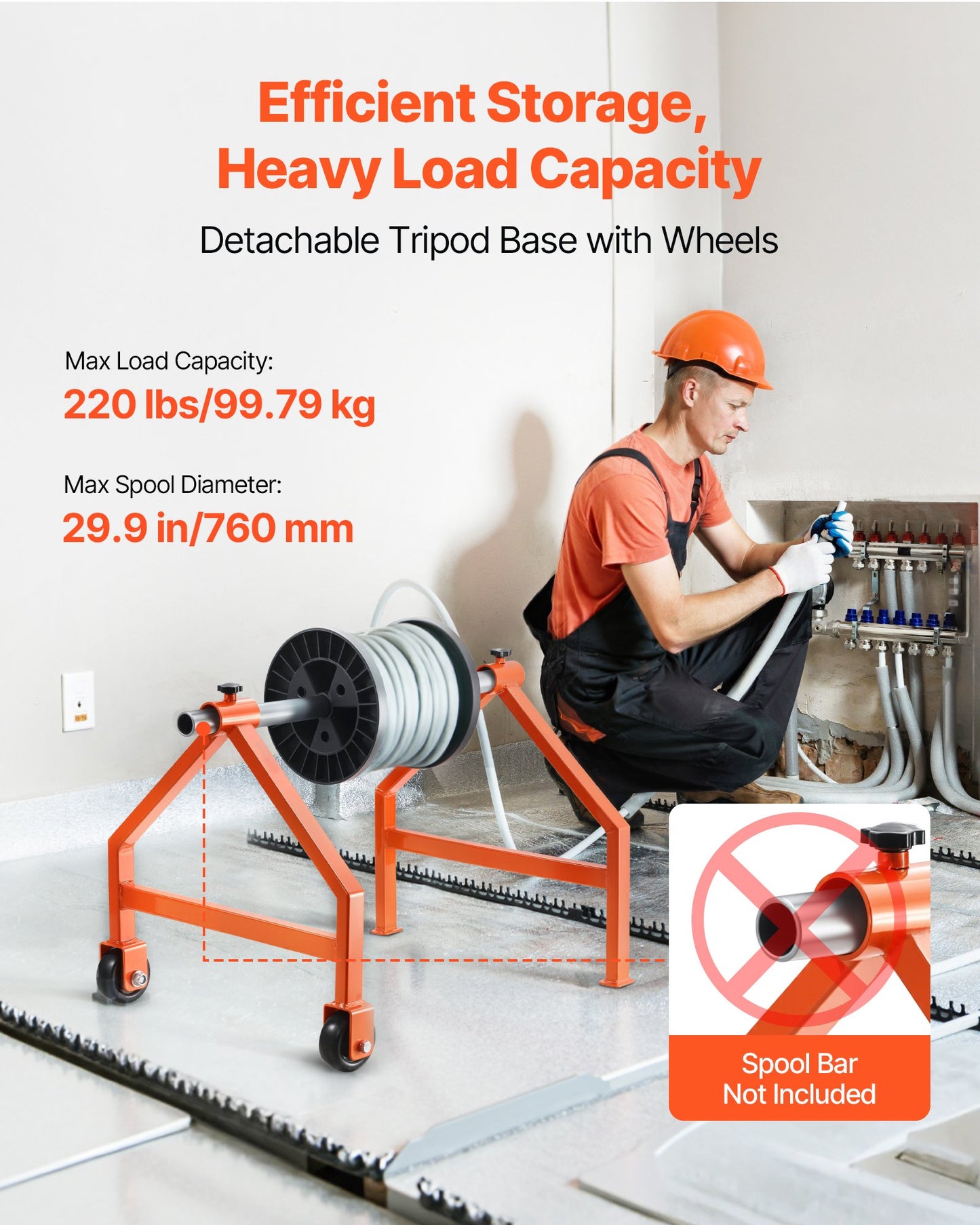 Kabeltrommelgestell, Tragkraft 100 kg, tragbarer Kabelwagen, fahrbares Kabeltrommelgestell mit Rollen, Spulenhalter, bis zu 759 mm Durchmesser, für Elektroindustrie und Einzelhandel, hohe Arbeitseffizienz