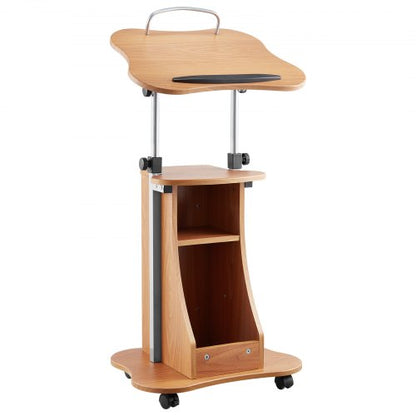 Podium Stand, 1100 mm Wooden Lectern, Portable Laptop Desk with Lockable Wheels, Wide Reading Surface and Open Storage Area, Adjustable Height and Angle, for Speeches, Lectures, or Presentations