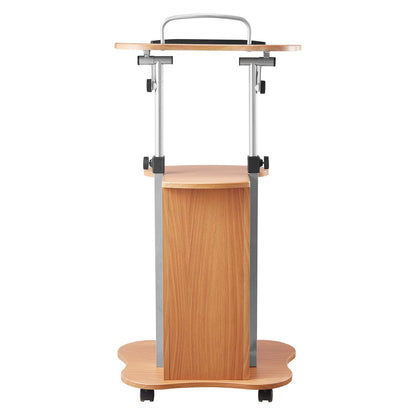 Podium Stand, 1100 mm Wooden Lectern, Portable Laptop Desk with Lockable Wheels, Wide Reading Surface and Open Storage Area, Adjustable Height and Angle, for Speeches, Lectures, or Presentations