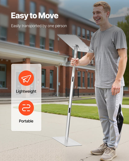 Podium Stand, 1100 mm Acrylic Lectern, Portable Laptop Desk with Wide Reading Surface, Book Clips, Adjustable Angle, Floor-Standing, for Classroom, Wedding, Conference, Lecture and Concert