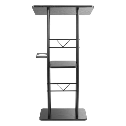 Podium Stand, 1180 mm Metal Lectern, Curved Standing Podium with Wide Reading Surface, Open Storage Compartment, Book Stopper, Cup Holder, for Classroom, Wedding, Conference, Speech, Concert