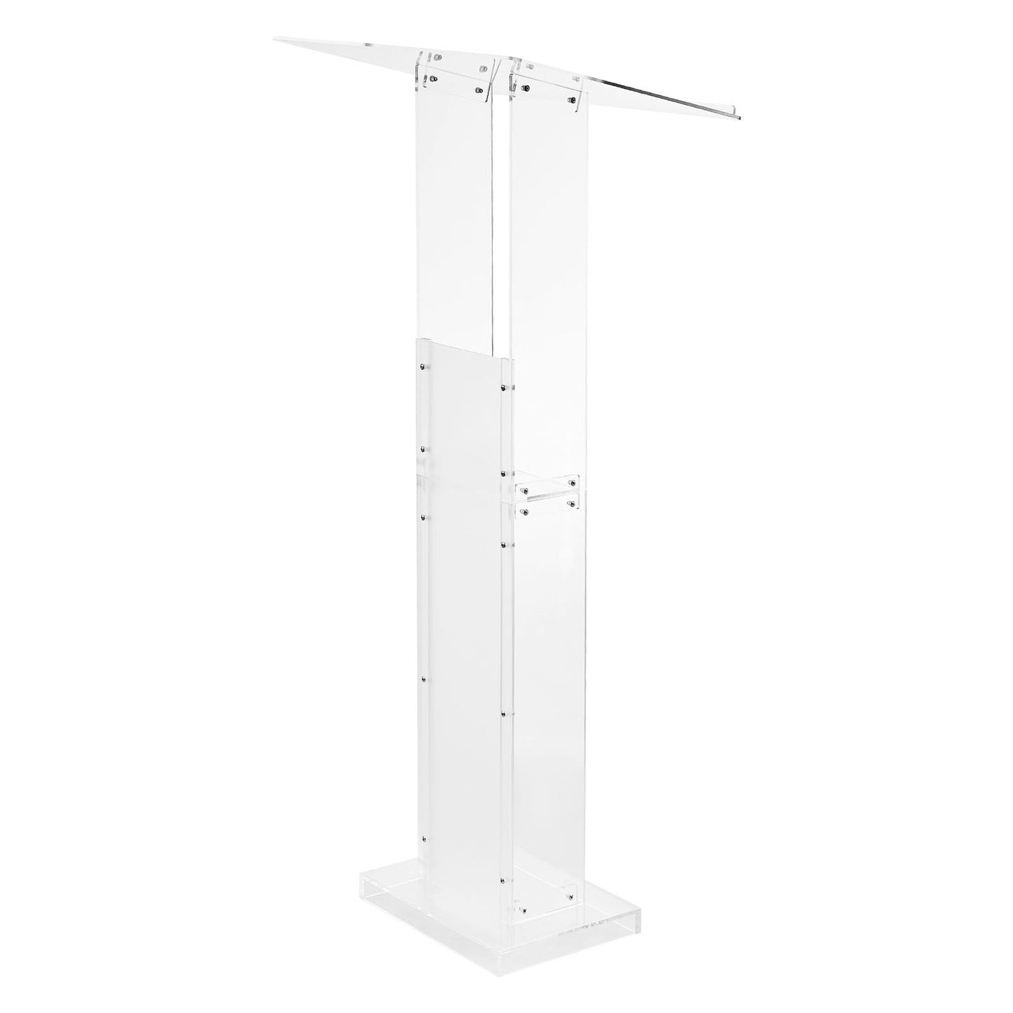 Podium Stand, 1265 mm Acrylic Lectern, Portable Laptop Desk with Wide Reading Surface and Storage Shelf, Book Stopper, Floor-Standing, for Classroom, Wedding, Conference, Lecture and Concert