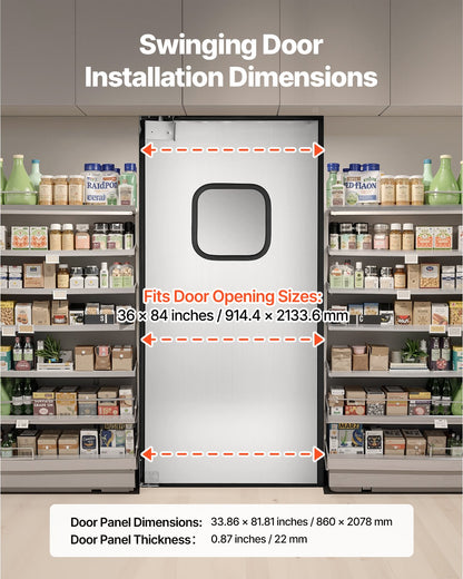 Traffic Swing Door, Single Panel Fits Door Opening 91.4 x 213.4 cm, Stainless Steel Commercial Swinging Doors with Hardware & Accessories, Ideal for Residential Use, Durable & Easy to Install