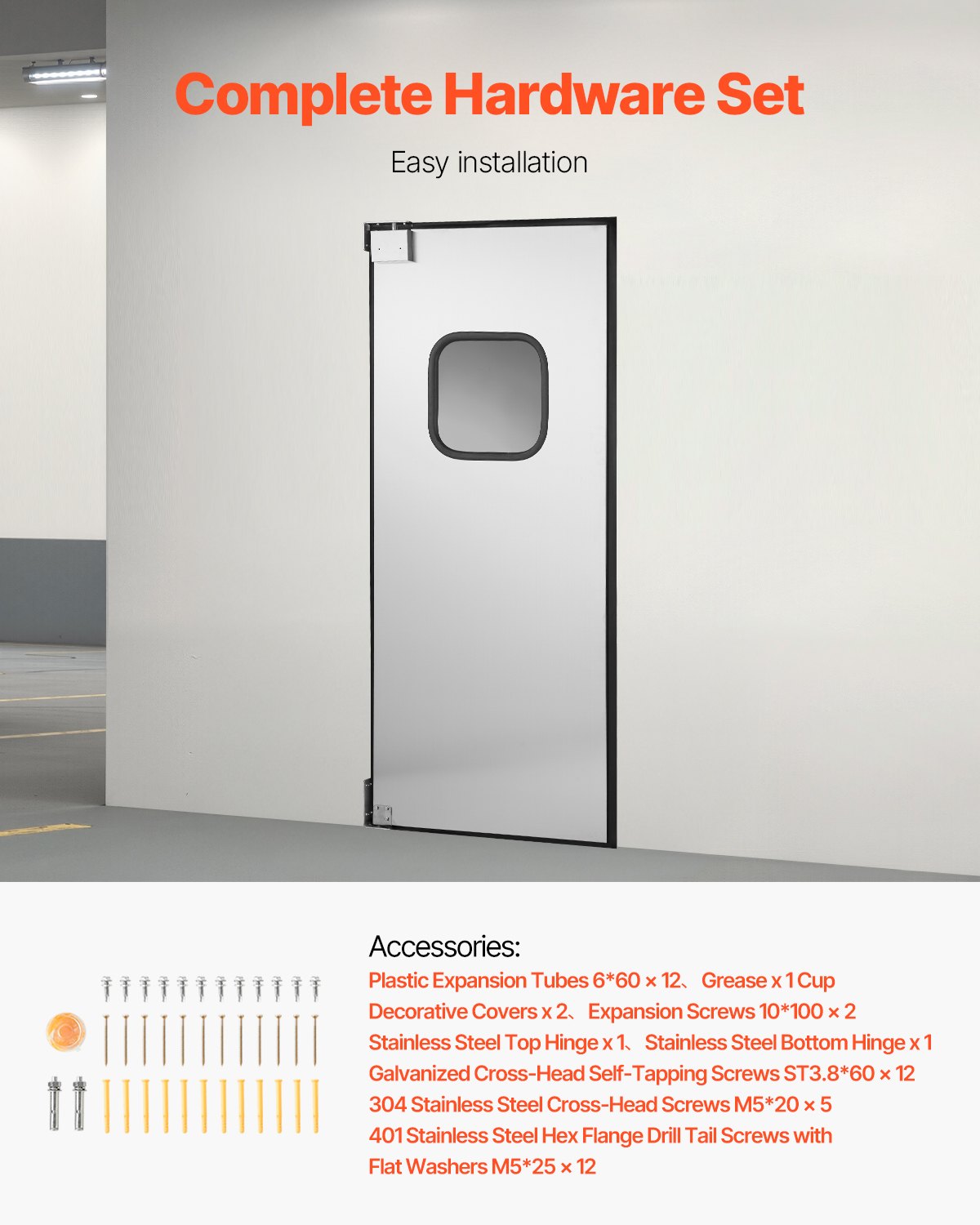 Traffic Swing Door, Single Panel Fits Door Opening 91.4 x 213.4 cm, Stainless Steel Commercial Swinging Doors with Hardware & Accessories, Ideal for Residential Use, Durable & Easy to Install