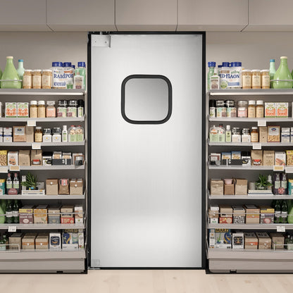 Traffic Swing Door, Single Panel Fits Door Opening 91.4 x 213.4 cm, Stainless Steel Commercial Swinging Doors with Hardware & Accessories, Ideal for Residential Use, Durable & Easy to Install