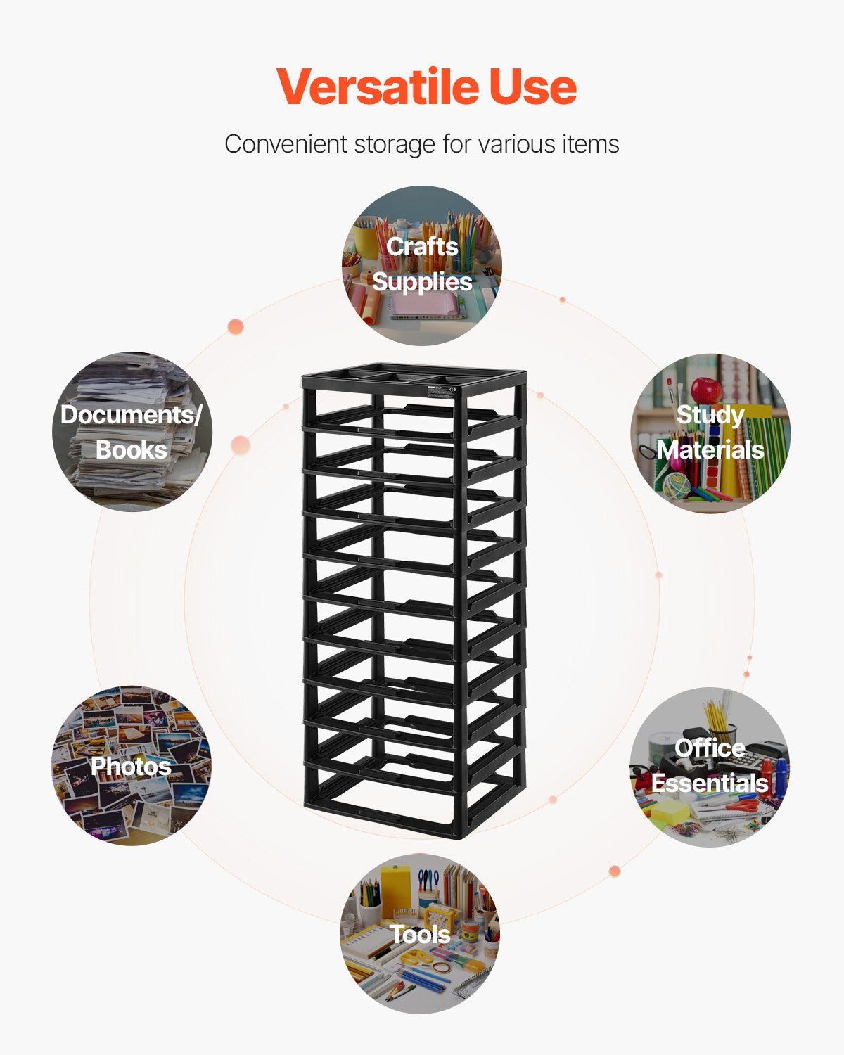 Plastic Storage Organizer, 10-Tier Large Capacity with Organizer Top, Black Frame Only, PP Material Multifunctional Scrapbook Storage, for Office Essentials Tools Arts and Crafts Supplies