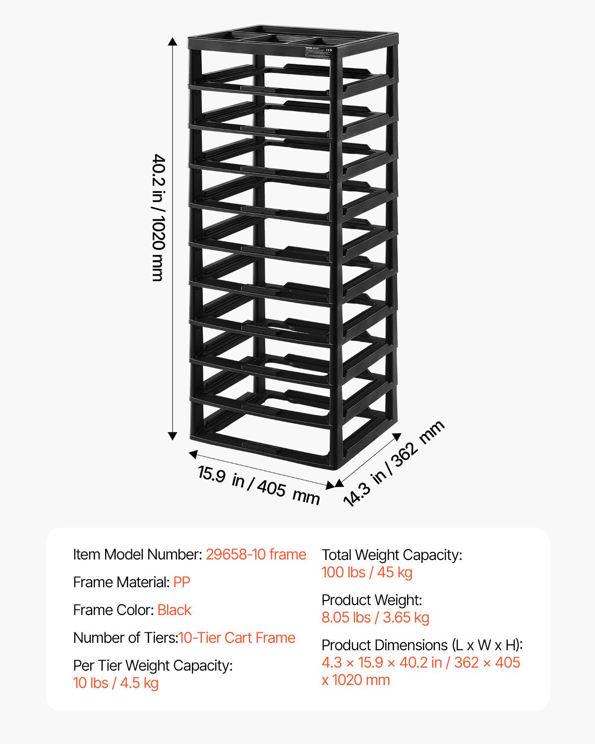 Plastic Storage Organizer, 10-Tier Large Capacity with Organizer Top, Black Frame Only, PP Material Multifunctional Scrapbook Storage, for Office Essentials Tools Arts and Crafts Supplies