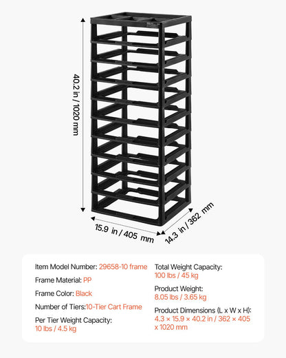 Plastic Storage Organizer, 10-Tier Large Capacity with Organizer Top, Black Frame Only, PP Material Multifunctional Scrapbook Storage, for Office Essentials Tools Arts and Crafts Supplies