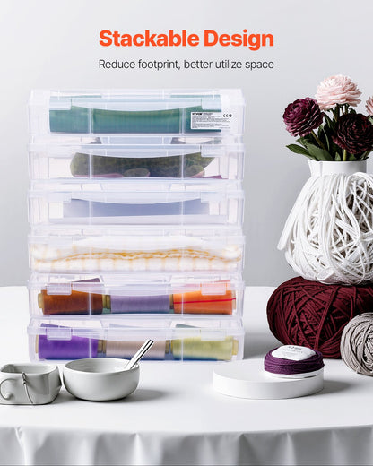 Aufbewahrung für Scrapbook-Papier, 6er-Pack stapelbare Kunststoffboxen für Brettspiele, transparente Mehrzweck-Dokumentenbox mit abgerundeten Ecken und Doppelverschlüssen, für Bürobedarf, Bastelmaterialien