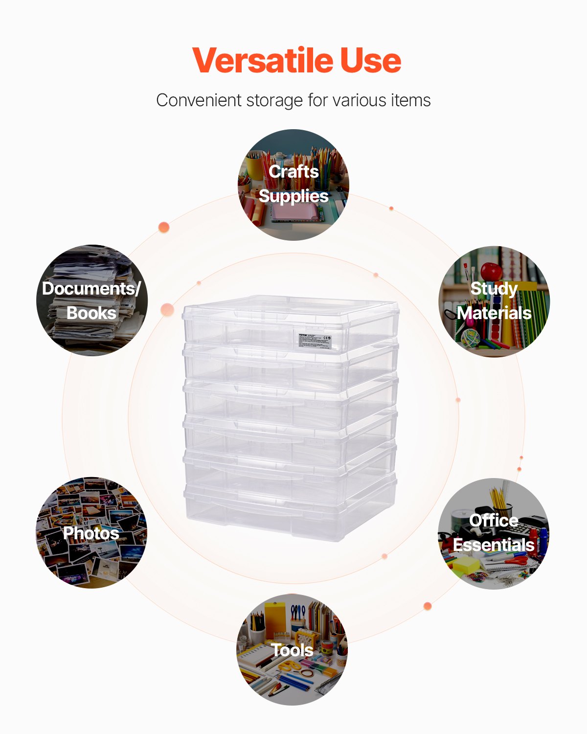 Aufbewahrung für Scrapbook-Papier, 6er-Pack stapelbare Kunststoffboxen für Brettspiele, transparente Mehrzweck-Dokumentenbox mit abgerundeten Ecken und Doppelverschlüssen, für Bürobedarf, Bastelmaterialien