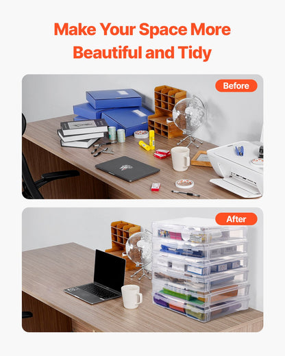Aufbewahrung für Scrapbook-Papier, 6er-Pack stapelbare Kunststoffboxen für Brettspiele, transparente Mehrzweck-Dokumentenbox mit abgerundeten Ecken und Doppelverschlüssen, für Bürobedarf, Bastelmaterialien
