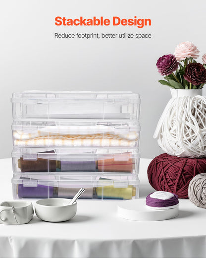 Aufbewahrung für Scrapbook-Papier, 4er-Pack stapelbare Kunststoffboxen für Brettspiele, transparente Mehrzweck-Dokumentenbox mit abgerundeten Ecken und Doppelverschlüssen, für Bürobedarf, Bastelmaterialien