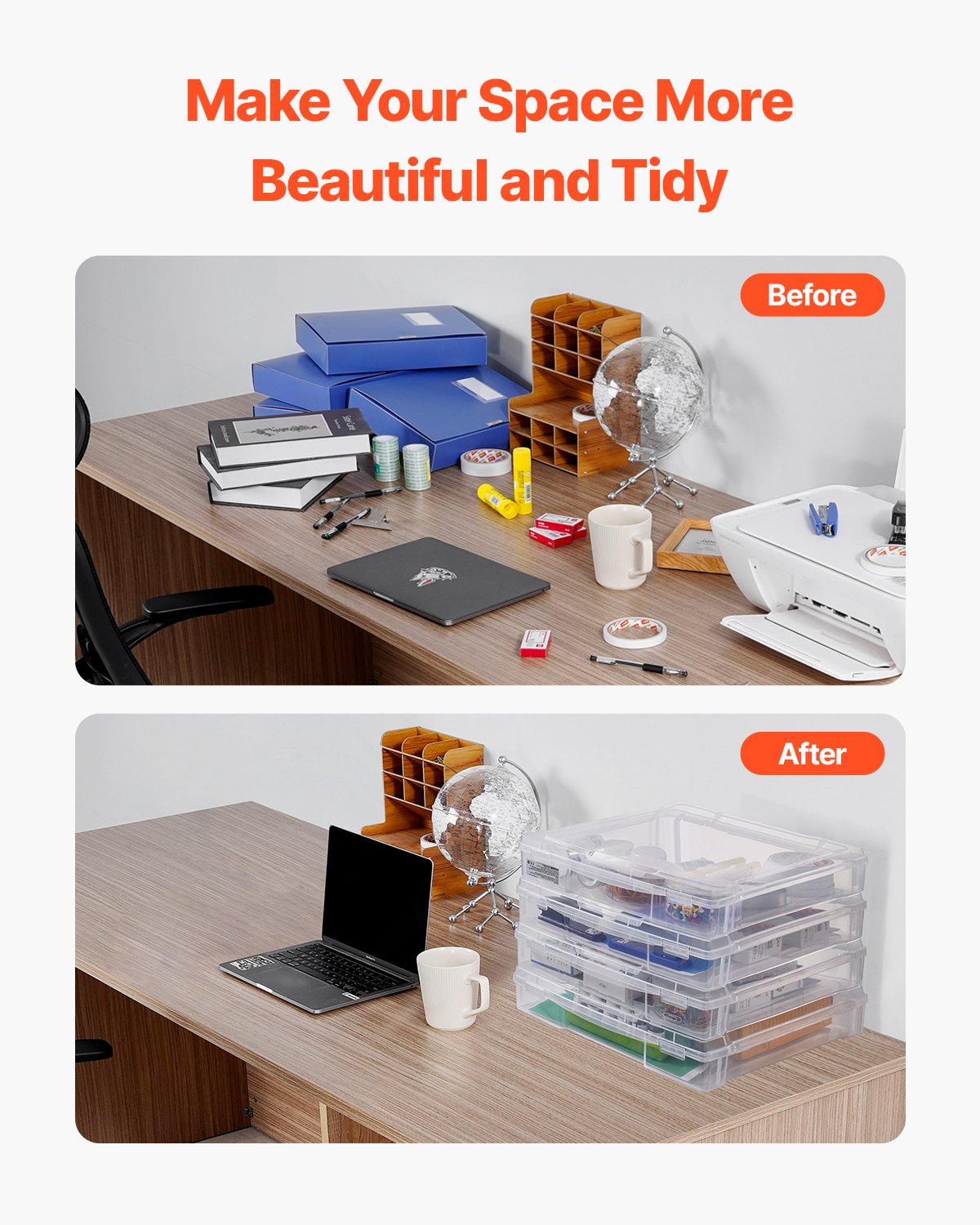 Aufbewahrung für Scrapbook-Papier, 4er-Pack stapelbare Kunststoffboxen für Brettspiele, transparente Mehrzweck-Dokumentenbox mit abgerundeten Ecken und Doppelverschlüssen, für Bürobedarf, Bastelmaterialien