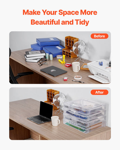 Aufbewahrung für Scrapbook-Papier, 4er-Pack stapelbare Kunststoffboxen für Brettspiele, transparente Mehrzweck-Dokumentenbox mit abgerundeten Ecken und Doppelverschlüssen, für Bürobedarf, Bastelmaterialien