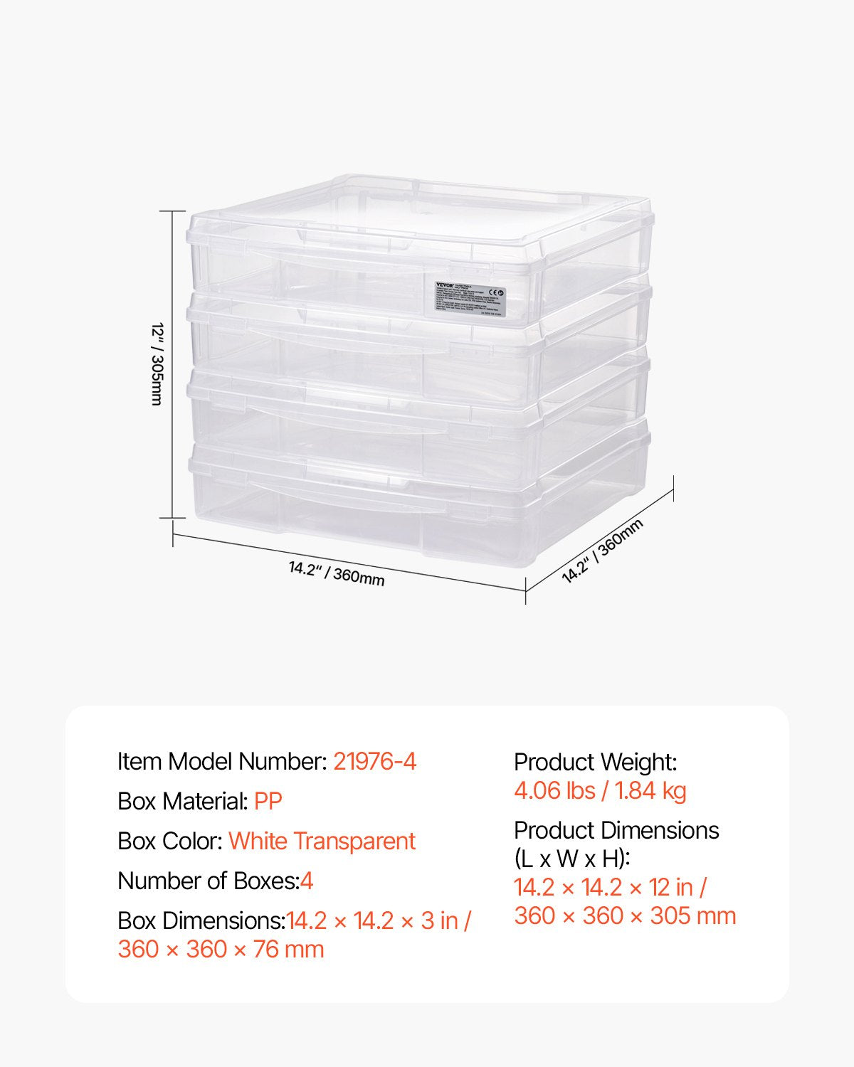 Aufbewahrung für Scrapbook-Papier, 4er-Pack stapelbare Kunststoffboxen für Brettspiele, transparente Mehrzweck-Dokumentenbox mit abgerundeten Ecken und Doppelverschlüssen, für Bürobedarf, Bastelmaterialien