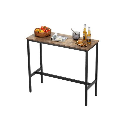 Stehtisch, stabiler Stehtisch mit Metallgestell, schmale, lange Küchentheke, Cocktail-Theke, leicht zu montieren, 99 x 41 x 90 cm, für Wohnzimmerpartys, rustikales Braun und Schwarz