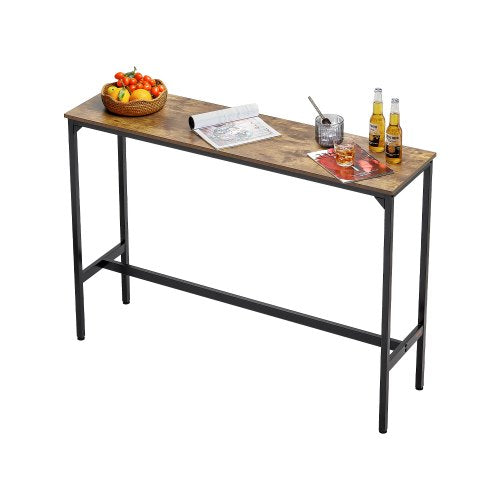 Stehtisch, stabiler Stehtisch mit Metallgestell, schmale, lange Küchentheke, Cocktail-Theke, leicht zu montieren, 140 x 38 x 99 cm, für Wohnzimmerpartys, rustikales Braun und Schwarz