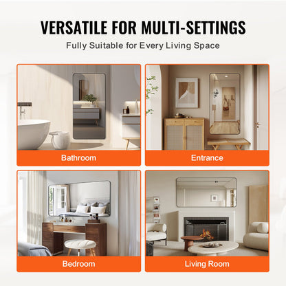 Wandmontierter Kosmetikspiegel, 0,15 Zoll dick, 36 x 72 Zoll großer Spiegel mit Aluminiumlegierungsrahmen und explosionsgeschützter Folie, kratzfester Spiegel mit Z-förmiger Halterung, geeignet für Badezimmer/Schlafzimmer/Wohnzimmer