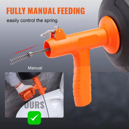 Abflussspirale 762 cm, Rohrreinigungsspirale mit automatischem Vorschub, Rohrreinigungsspirale mit Bohraufsatz, Rohrreinigungsspirale zur Beseitigung von Verstopfungen in Küche, Bad, Dusche und Waschbecken, inklusive Schutzschlauch und Handschuhen