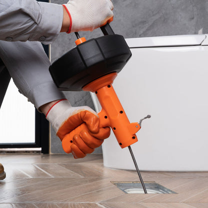 Abflussspirale 762 cm, Rohrreinigungsspirale mit automatischem Vorschub, Rohrreinigungsspirale mit Bohraufsatz, Rohrreinigungsspirale zur Beseitigung von Verstopfungen in Küche, Bad, Dusche und Waschbecken, inklusive Schutzschlauch und Handschuhen