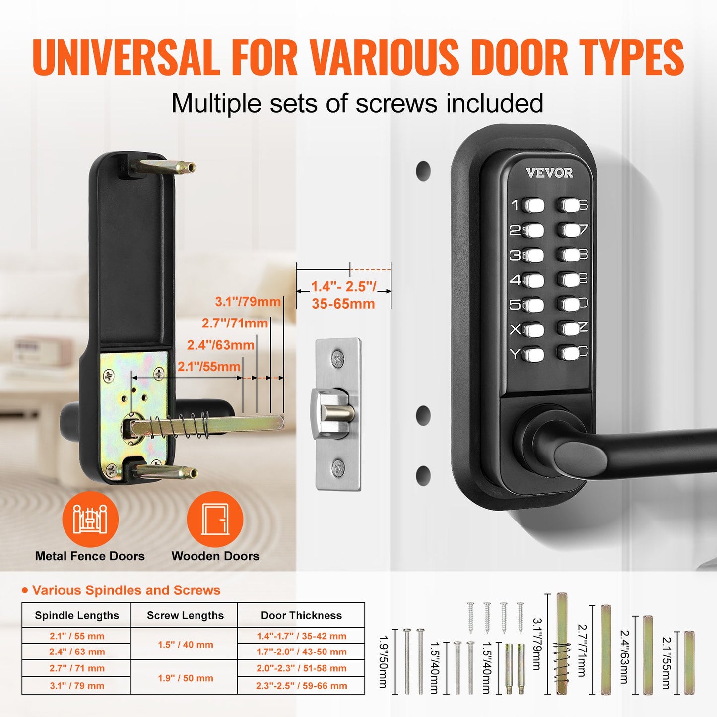 Mechanical Keyless Entry Door Lock, 14 Digit Keypad, Embedded Outdoor Gate Door Locks Set with Keypad and Handle, Water-proof Zinc Alloy, Easy to Install, for Garden, Garage, Storage Shed, Yard