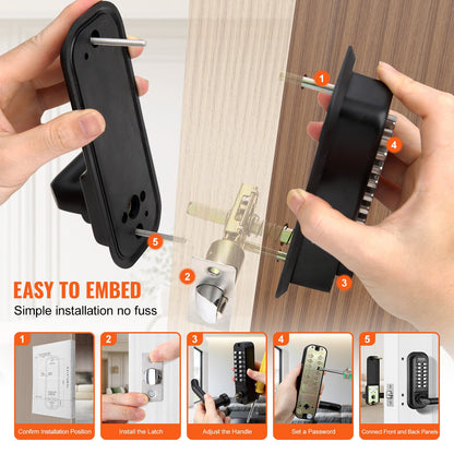 Mechanical Keyless Entry Door Lock, 14 Digit Keypad, Embedded Outdoor Gate Door Locks Set with Keypad and Handle, Water-proof Zinc Alloy, Easy to Install, for Garden, Garage, Storage Shed, Yard